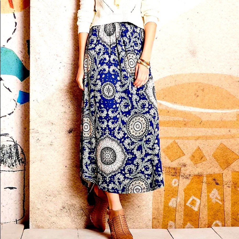 Anthropologie Skirt Lilka Lucerna Blue Paisley Maxi Skirt